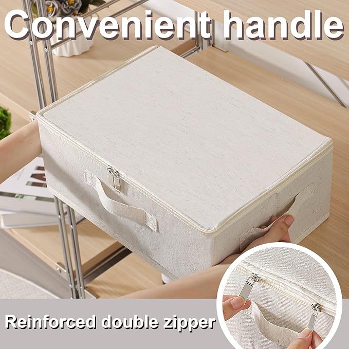 Underbed Storage Box with Lid Foldable Clothes Organizers Home Organising Baskets for Clothes Shoes Blankets Pillows 14.9x10.2x5.9Inches Beige 2 Pack