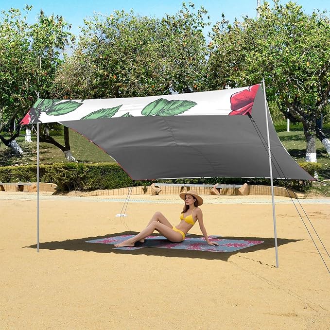 ALAZA Roses Flower for Summer Beach Tent Sun Shelter Portable Canopy Sunshade for Outdoor Camping Picnics Backyard Fun 10x9 ft