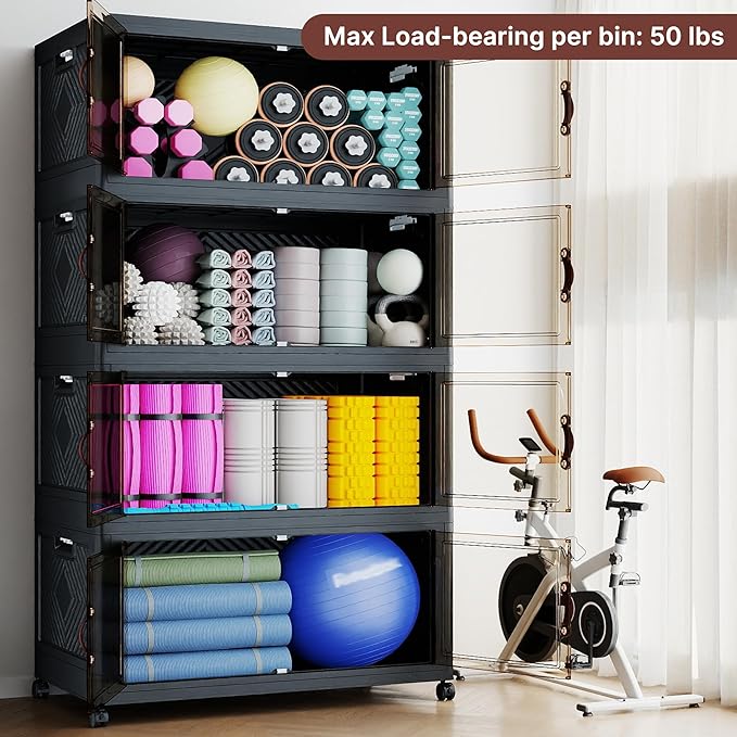 468QT Extra Large Stackable Storage Bins with Lids &amp Wheels &amp Door 117Gal Foldable Collapsible Closet Organizers Plastic containers drawers for bedroom Dorm