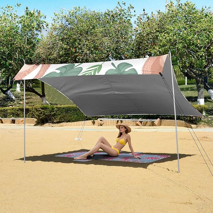 ALAZA Cute Sloth and Palm Leaves Seamlee Beach Tent Sun Shelter Portable Canopy Sunshade for Outdoor Camping Picnics Backyard Fun 10x9 ft