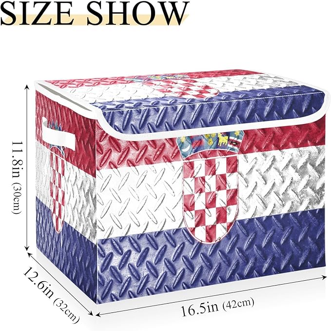 Croatia Flag Blue Red Storage Bins with Lids Foldable Closet Organizer Storage Bins with Handles for Dorm Room Home