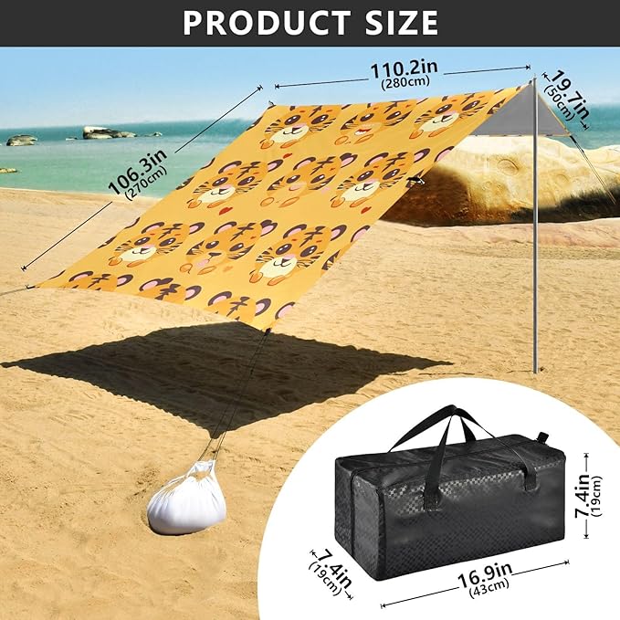 ALAZA Little Tiger Heart Seamless Beach Tent Sun Shelter Portable Canopy Sunshade for Outdoor Camping Picnics Backyard Fun 10x9 ft