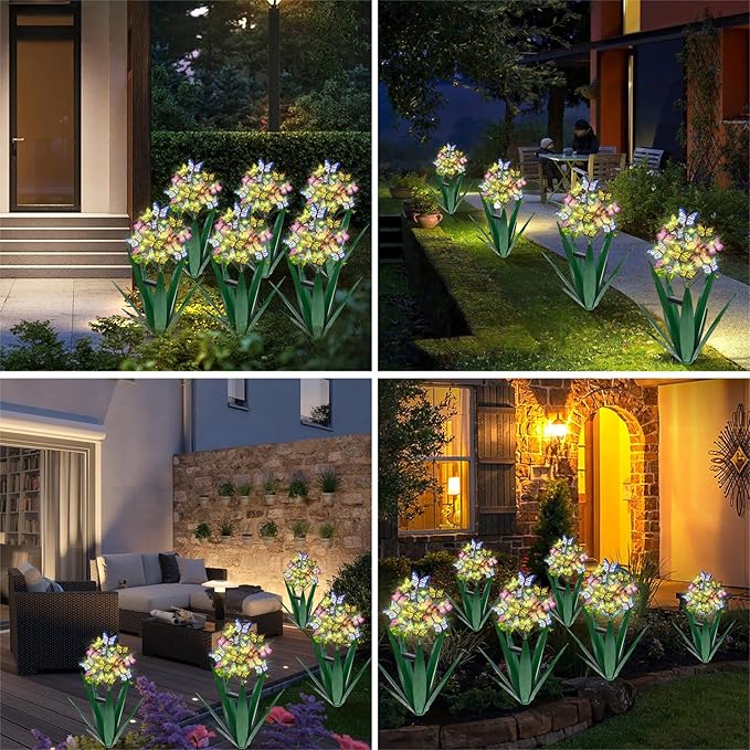 Homight Solar Metal Agave Butterfly Flower Stick Garden Sculpture - Outdoor Gift Christmas Lights Swaying Butterfly Sunflower Lights - Solar Outdoor (2 pcs Green)