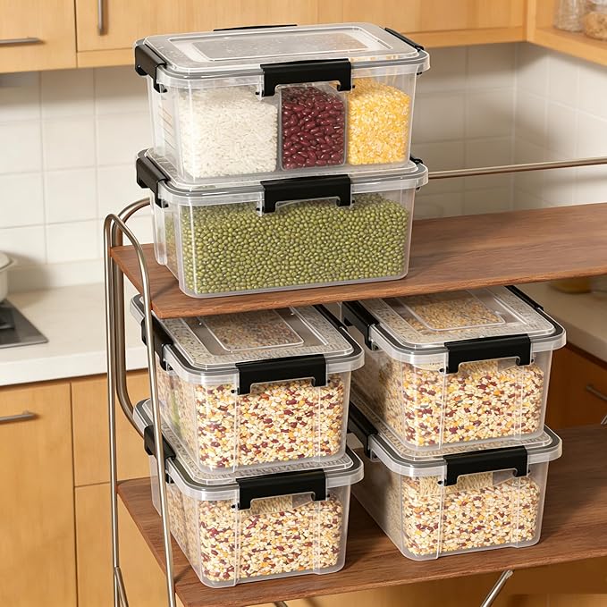 6-Pack 12 Quart Plastic Gasket Box with Seal Lids Watertight Organizing Tote Container Stackable Bin with Secure Latching Buckles Clear