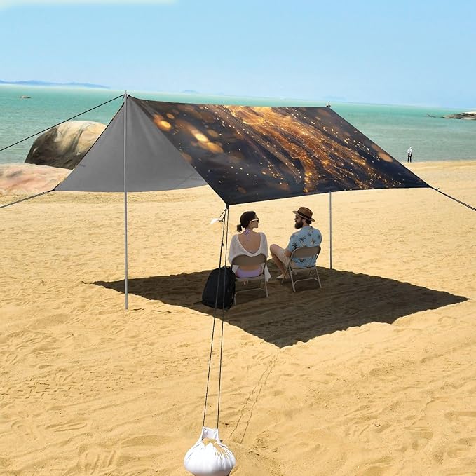 ALAZA Galaxy Dust Golden Jellyfish Beach Tent Sun Shelter Portable Canopy Sunshade for Outdoor Camping Picnics Backyard Fun 10x9 ft