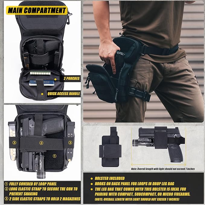 Tactical Drop Leg Bag Utility Pouch Molle Pack for Outdoor Motorcycle Cycling Hunting Hiking with CCW Gun Holster