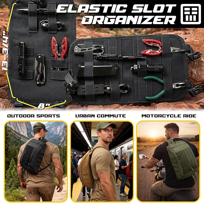 DBTAC Compact 9L Tactical Sling Bag with Removable Elastic Organizer Panel Everyday Carry Shoulder Pack for EDC Tools First Aid Travel Outdoor Sports (Charcoal Camo)
