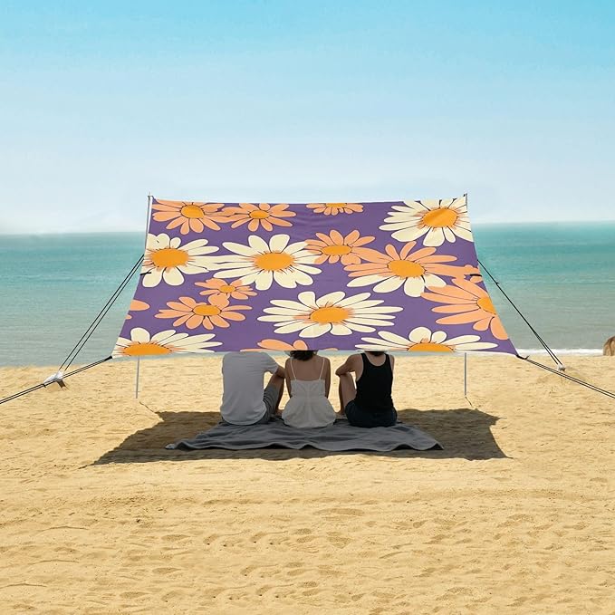 ALAZA Spring Floral Daisy Flower Beach Tent Sun Shelter Portable Canopy Sunshade for Outdoor Camping Picnics Backyard Fun 10x9 ft