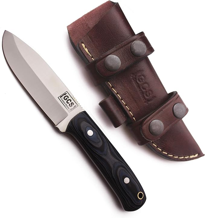 GCS Custom Handmade Black Micarta with Bone Spacer Handle D2 Tool Steel 15 Knife Buffalo Hide Sheath GCS129