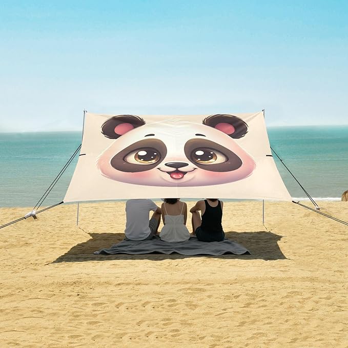 xigua Panda Beach Tent Sun Shelter with Carrying Bag - Silver Coated Oxford Fabric Beach Canopy for Beach Camping Fishing - Includes Windproof Ropes Sandbags &amp Stakes