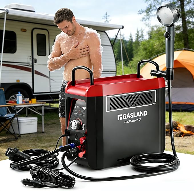 GASLAND Goshower G3Pro 1lb Propane Portbale Water Heater with Pump | 4000mAh Rechargeable Battery | MAX 100mins Shower Time | Outdoor Propane Camping Shower Heater | Overheating Protection