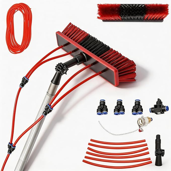 26 Feet Reach Solar Panel Cleaning Brush &amp Pole Water Fed Pole KitSuitable for Solar Photovoltaic Panel Cleanin High Windows Cleaning and Cleaning Cars Trucks Vans Caravans Windows