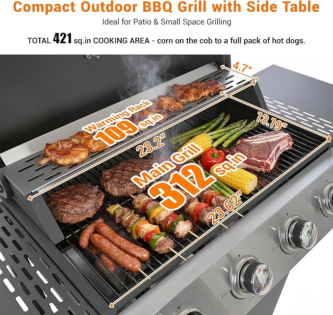 EUHOME 4-Burner Gas Grill with Side Burner &amp Cover 51000 BTU Stainless Steel Outdoor BBQ Grill 452 sq.in Cooking Area Ideal for Backyard Patio Large Gatherings
