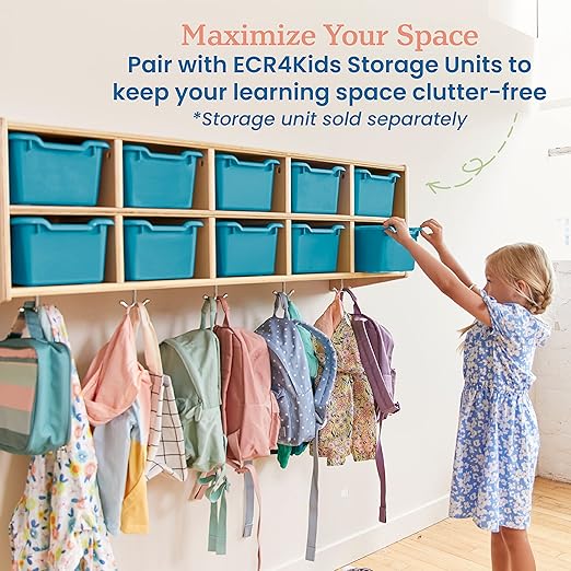 ECR4Kids Scoop Front Storage Bins Multipurpose Organization Turquoise 10-Piece
