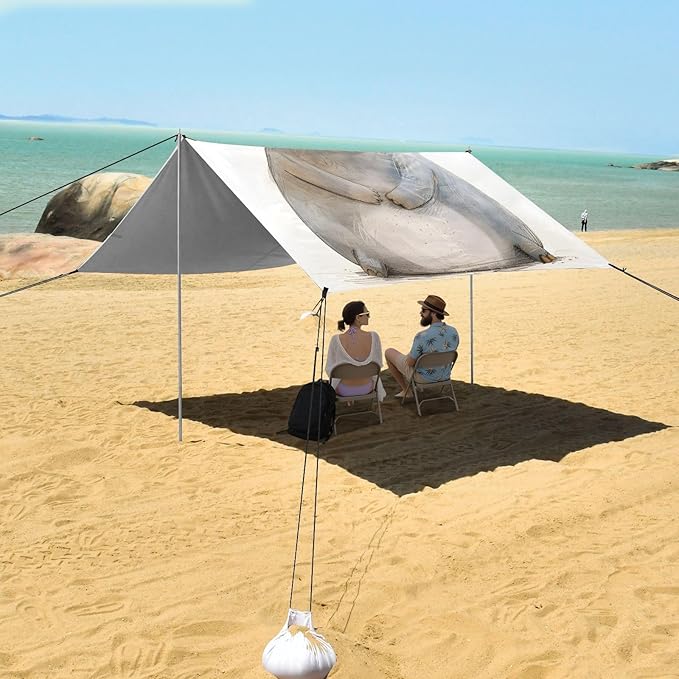 ALAZA Hippo Hippopotamus and Bird Beach Tent Sun Shelter UPF50+ Protection Beach Shade Canopy w/ 4 Sandbags for Outdoor Camping Fishing Backyard Fun Picnic 10x9 ft