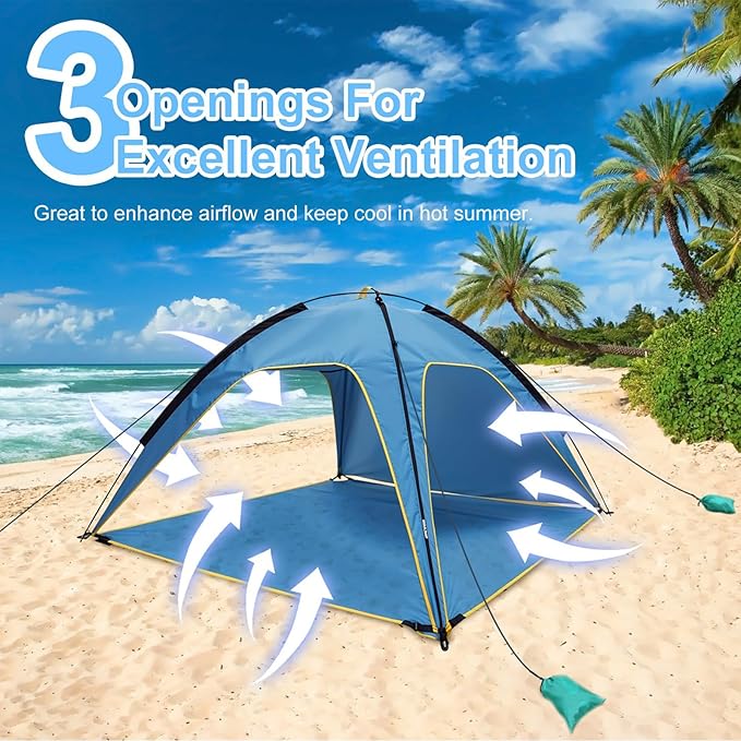 Beach Tent Sun Shelter for 4-6 Person Portable UPF 50+ UV Protection Sun Shade Shelter Easy Setup Waterproof Beach Shade Canopy with with Carrying Bag Lightweight Outdoor Tent