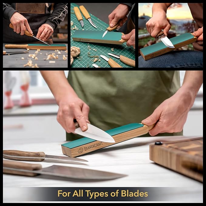 BeaverCraft BSH4F Bushcraft Knife LS6P1 Stropping Kit Leather Strop Kit with Sharpening Polishing Compound