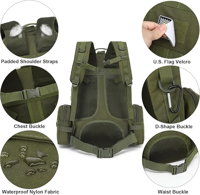 Tactical Backpack for Men Women Large Waterproof Military Backpack Detachable Molle Backpack Army Assault Pack (Green)