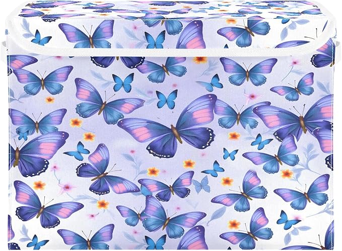 MNSRUU Containers Baskets with Lids Butterflies Fabric Foldable Storage Bins Organizer with Lid Collapsible Storage Boxes for Home Bedroom Closet Office