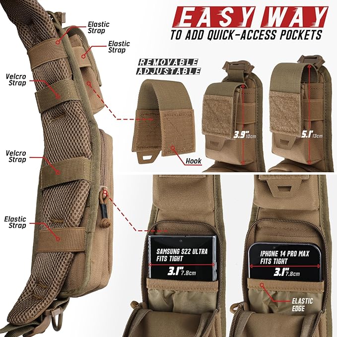 WYNEX Molle Accessories Pouch of Double Zipper Pocket Version Backpack Strap Pouch Shoulder Strap Molle Attachment Tactical Accessories Bag Shoulder Starps Zipper Pocket Additional Phone Holder