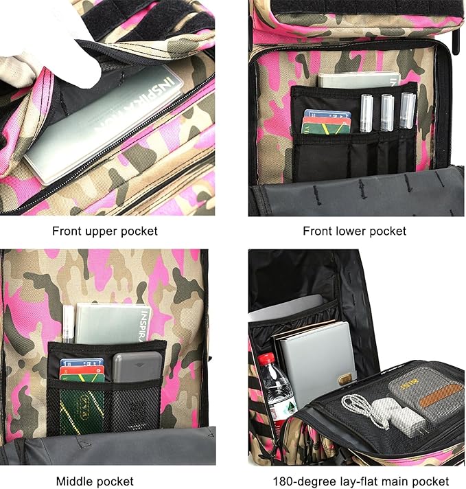 45L Military Tactical Backpack for Men &amp Women Bug Out Bag Assault pack Molle Daypack Hiking Trekking Rucksack(Camouflage Pink)