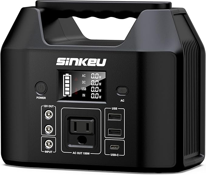 SinKeu Portable Power Station 122.8Wh LiFePO4 Battery Solar Generator for Home Use 150W Power Bank with AC Outlet for Camping RV Emergency Backup