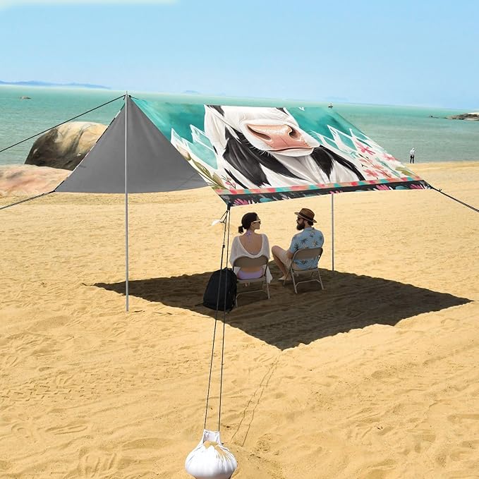 ALAZA Cow Roses Beach Tent Sun Shelter Portable Canopy Sunshade for Outdoor Camping Picnics Backyard Fun 10x9 ft