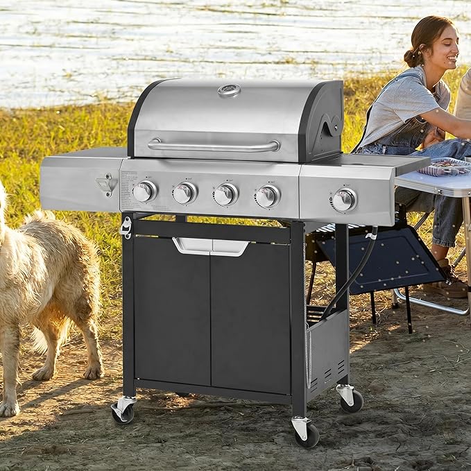 Endark 51000BTU|4-burner propane gas grill | Stainless steel construction | Dual side racks and wheels | Designed for patio garden and backyard cooking