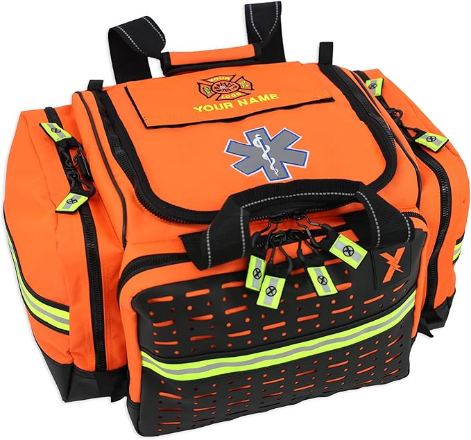 Lightning X Personalized EMT Trauma Bag – Large ALS Medical Bag with 6 Color-Coded Pouches MOLLE Panel Waterproof Bottom Reflective EMS Gear Custom Embroidered Name or Logo | LXMB35