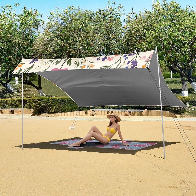 ALAZA Floral Daisies Wildflowers Beach Tent Sun Shelter Portable Canopy Sunshade for Outdoor Camping Picnics Backyard Fun 10x9 ft