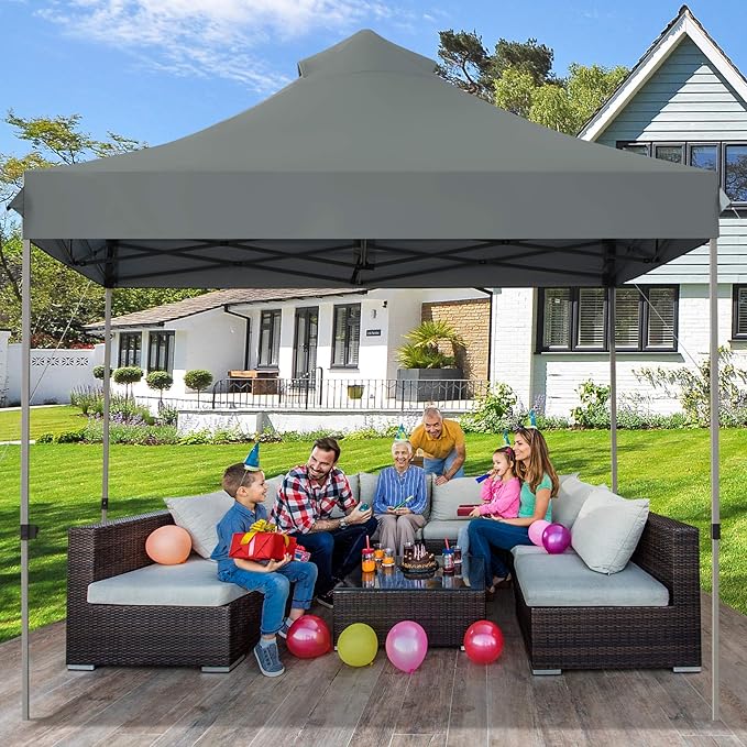 Tangkula 10x10 Ft Pop Up Canopy Easy Set-up Outdoor Tent Commercial Instant Shelter Portable Folding Canopy Tent w/Wheeled Carry Bag 3 Adjustable Heights Guy Ropes &amp Ground Stakes (Grey)
