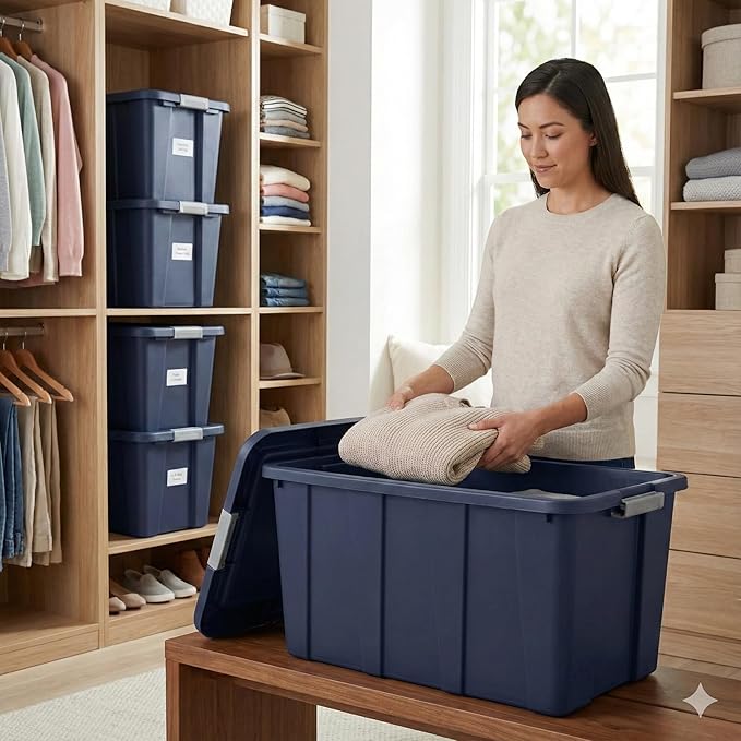 30 Gallon Latching Tuff1 ToteRugged Plastic Bin with LidDark Blue Tuff1 Tote
