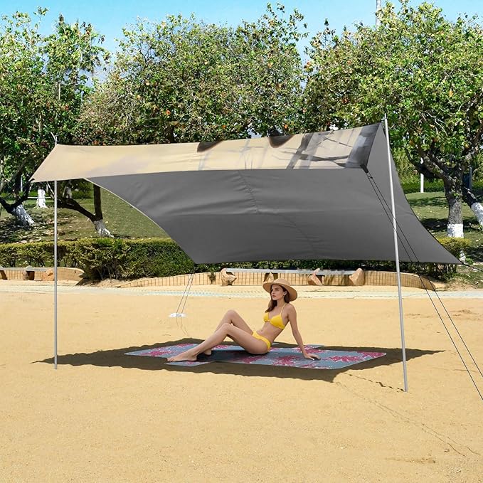 ALAZA Two Wolf Huge Beach Tent Sun Shelter Portable Canopy Sunshade for Outdoor Camping Picnics Backyard Fun 10x9 ft