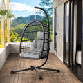 LEVELEVE Egg Chair with StandPatio Rattan Wicker Hanging Swing Egg Chair Hammock Chair for Bedroom Porch GardenThickened Aluminum Alloy Steel Frame and UV Resistant Cushion350LBS Capacity