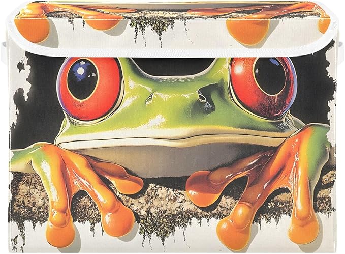 Storage Cube with Lid Curious Frog Print 16.5×12.6×11.8 IN 1 Pack Collapsible Large Capacity Foldable Storage Basket Bin Organizer