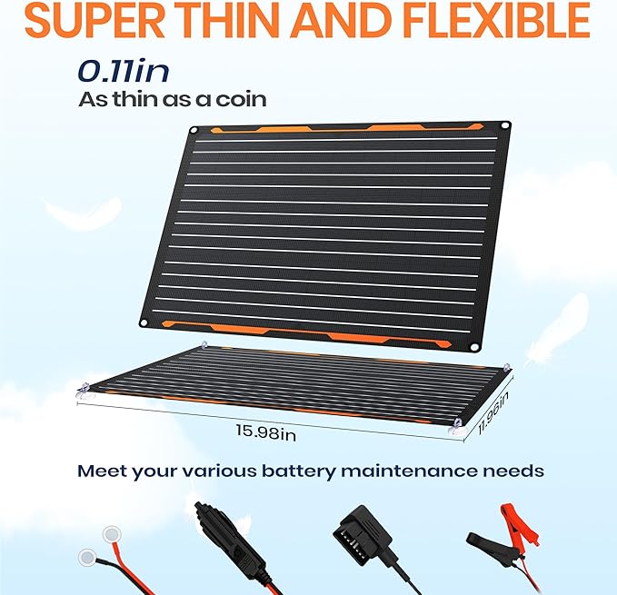 FlexSolar 20W 12V Solar Panel Battery Charger Maintainer Kits Trickle Charger with Built-in Charge Controller Cigarette Lighter Alligator Clips O-Rings OBDII Connector for Car TruckTractor Boat