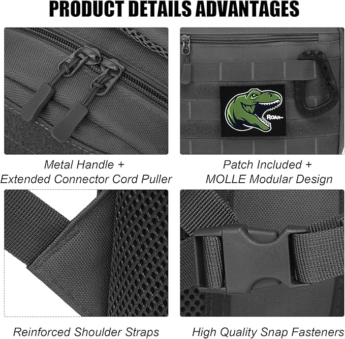 Kids Tactical Backpack Army Molle Bookbag Military Boys Backpack for School Outdoor Camping (Includes 2 Patches +1 Carabiner) Grey