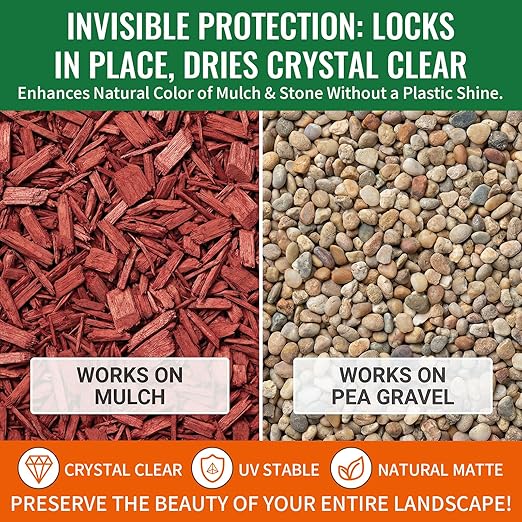 YKF Mulch Glue for Landscaping - 1 Gallon Permeable Gravel Binder &amp Rock Adhesive - Strong Hold for Pea Gravel Wood Chips Rubber Mulch &amp Sand - Pet Safe Fast Drying Stabilizer