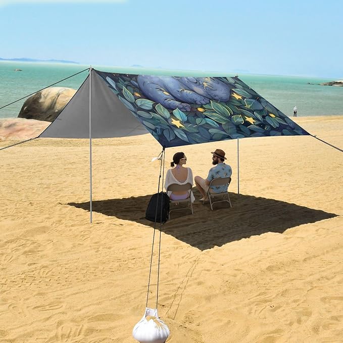ALAZA Cute Hoppo Baby Beach Tent Sun Shelter UPF50+ Protection Beach Shade Canopy w/ 4 Sandbags for Outdoor Camping Fishing Backyard Fun Picnic 10x9 ft