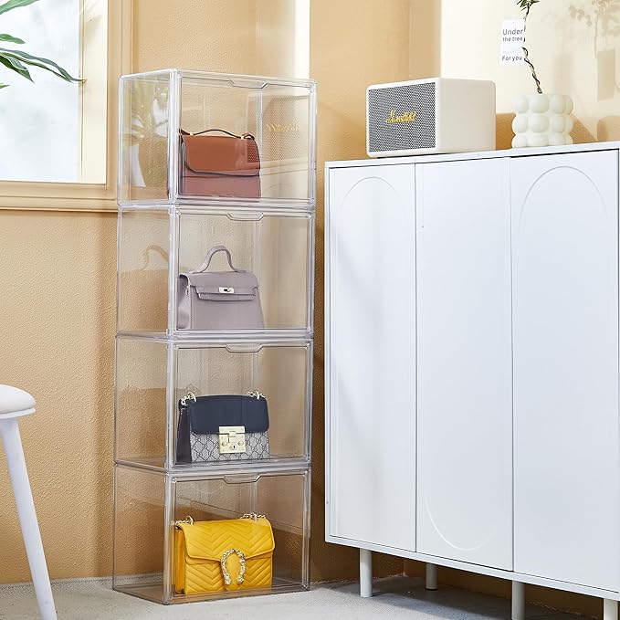 ZLLZUU Clear Storage Bins with Lids 5 Pack Acrylic Display Case with Magnetic Door for Cosmetic Collectibles Large Figures Models Stackable Acrylic Storage Box for Home Office Living Room Dorm