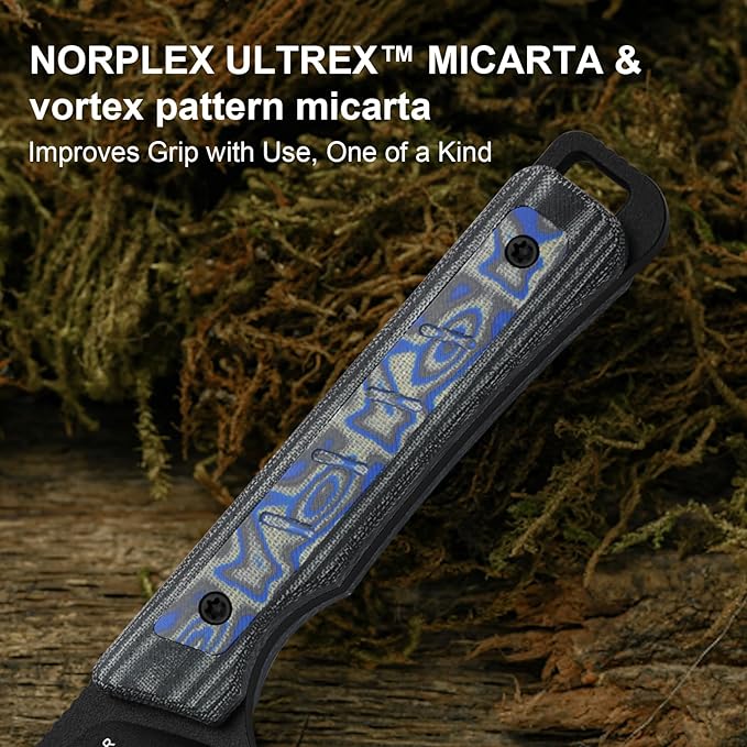 Kizer Whiskey Jack Fixed Blade Knife 2.06 Drop Point 10V Blade Hunting Knife with Kydex Sheath Black &amp Multicolored Norplex UltreX™ &amp vortex pattern micarta Handle EDC Knives for Camping Su