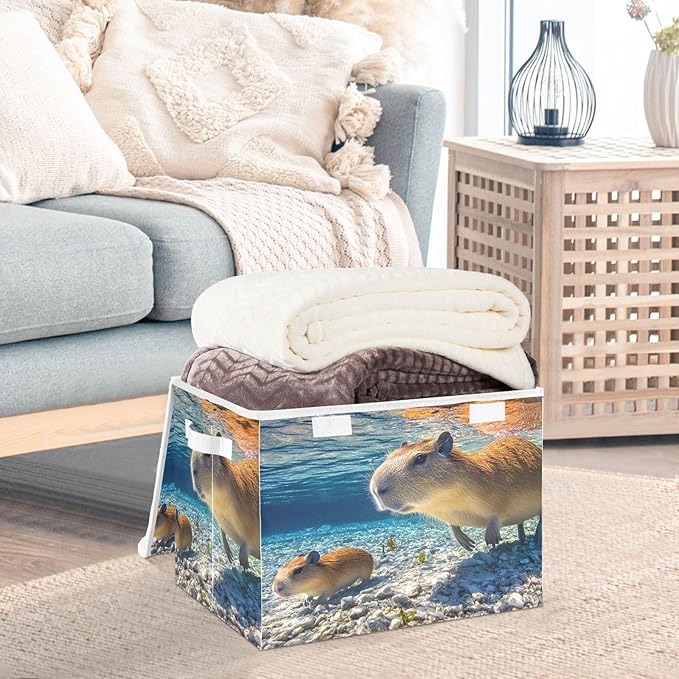 Storage Cube with Lid Diving Capybara Print 16.5×12.6×11.8 IN Collapsible Large Capacity Foldable Storage Basket Bin Organizer