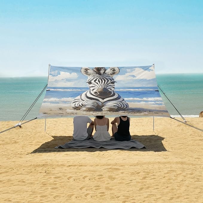 ALAZA Cute Zebra on The Beach Beach Tent Sun Shelter Portable Canopy Sunshade for Outdoor Camping Picnics Backyard Fun 10x9 ft