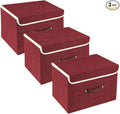 TYEERS Collapsible Storage Boxes Washable Fabric Storage Bins with Lids 14.9x9.8x9.8 inches 3 Pack Red Wine