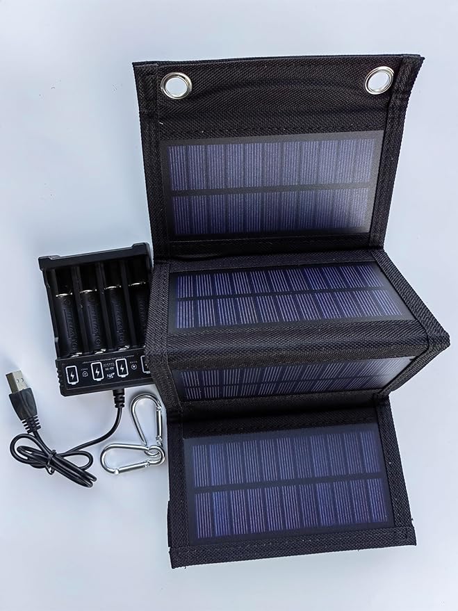 Solar Charger with 6 Watt Portable Solar Panel for 1.2V AA &amp AAA Ni-MH Ni-CD Rechargeable BatteriesWith 6 Watt Solar Panel and 4-Bay USB AA &amp AAA Charger