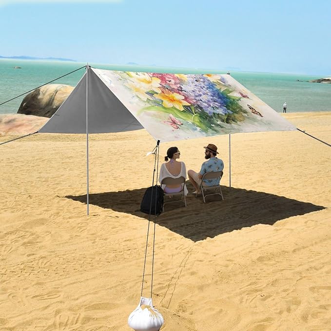 Summer Flowers Bouquet Butterflies Beach Tent &amp Canopy UPF50 Lightweight Sun Shelter with Carrying Bag for Camping Picnics Backyard &amp Fishing
