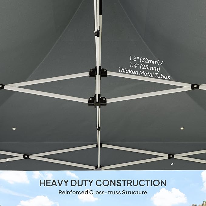 10ftx10ft Pop-Up Canopy Tent with Reinforced 32mm/25mm Steel FFor rame UPF50+ Gray OxFor Ford Canopy 3-Level Height &amp Mesh Storage Pockets