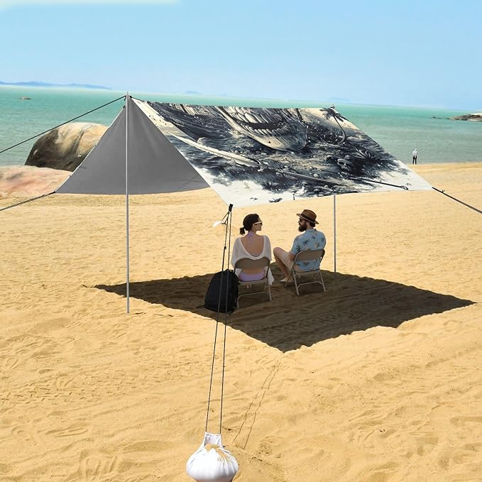 ALAZA Pirate Skulls Swords Sailing Ship Beach Tent Sun Shelter Portable Canopy Sunshade for Outdoor Camping Picnics Backyard Fun 10x9 ft