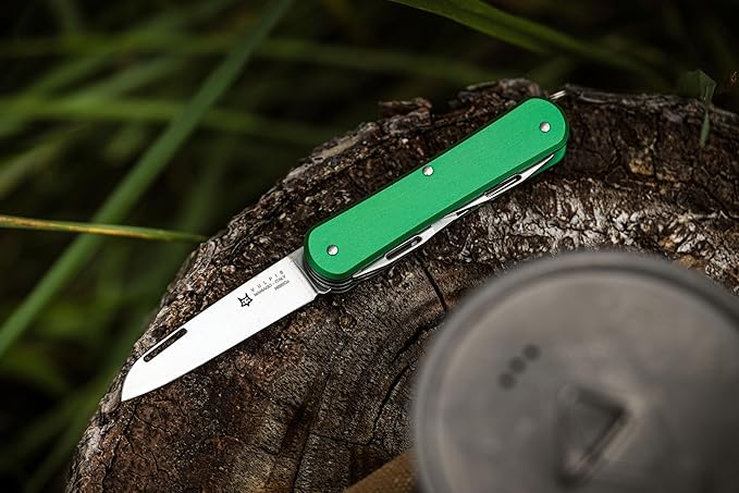 Fox Knives Vulpis FX-VP130-F4 Slipjoint Folding Knife 4-in-1 Multitool 2.17in Blade Bottle Opener Can Opener Flat Head Screwdriver Scissors - Compact Versatile Minimalist Pocket Knife (OD Green)