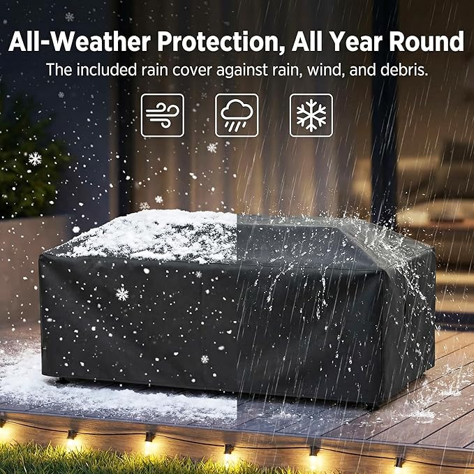 NICESOUL 42 Outdoor Propane Fire Pit Table 50000 BTU Rectangle Natural Gas Firepit with Tank Table No Assembly Low Profile Fire Table for Outside Patio &amp Backyard CSA Certified Grayish White